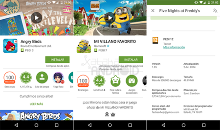 Google Play ya muestra la clasificación por edades PEGI