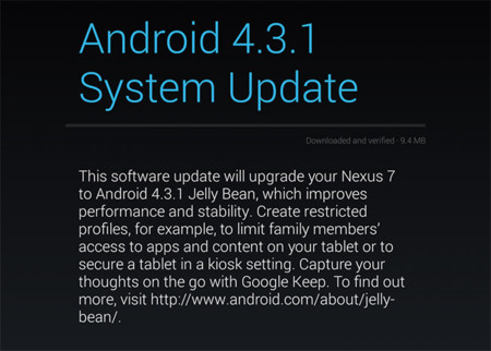 Aparece Android 4.3.1 (Jelly Bean) en forma de OTA para el Nexus 7 (2013) en su versión LTE