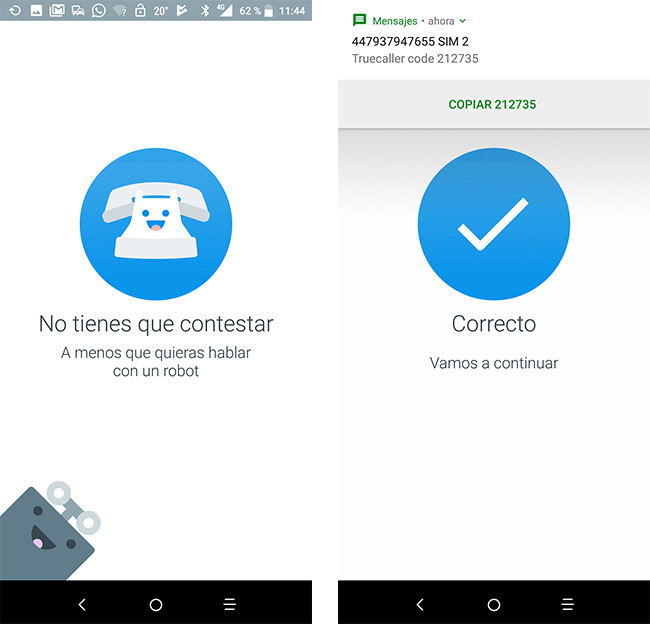 Código o llamada para TrueCaller
