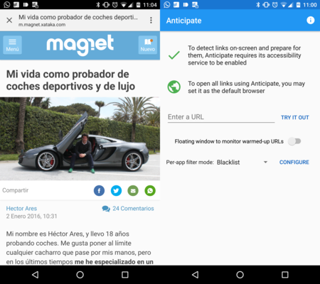 Anticipate se adelanta a los enlaces que vamos a abrir para cargarlos más rápido