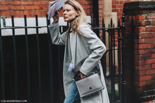 Lfw London Fashion Week Fall 16 Street Style Collage Vintage Grey Coat Maxi Coat White Sneakers 6