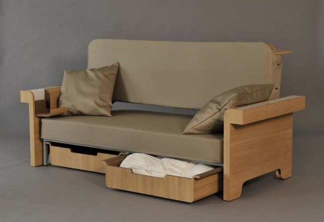 Sofá, mesa, cama y mueble de almacenaje, cuatro en uno