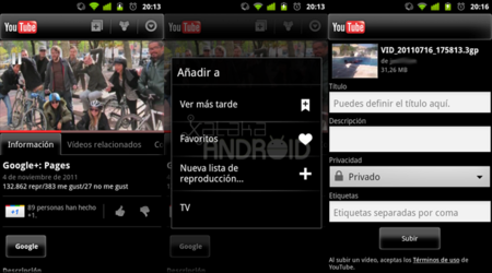 YouTube 2.3.4, ahora con botón +1 y la opción "Ver más tarde".
