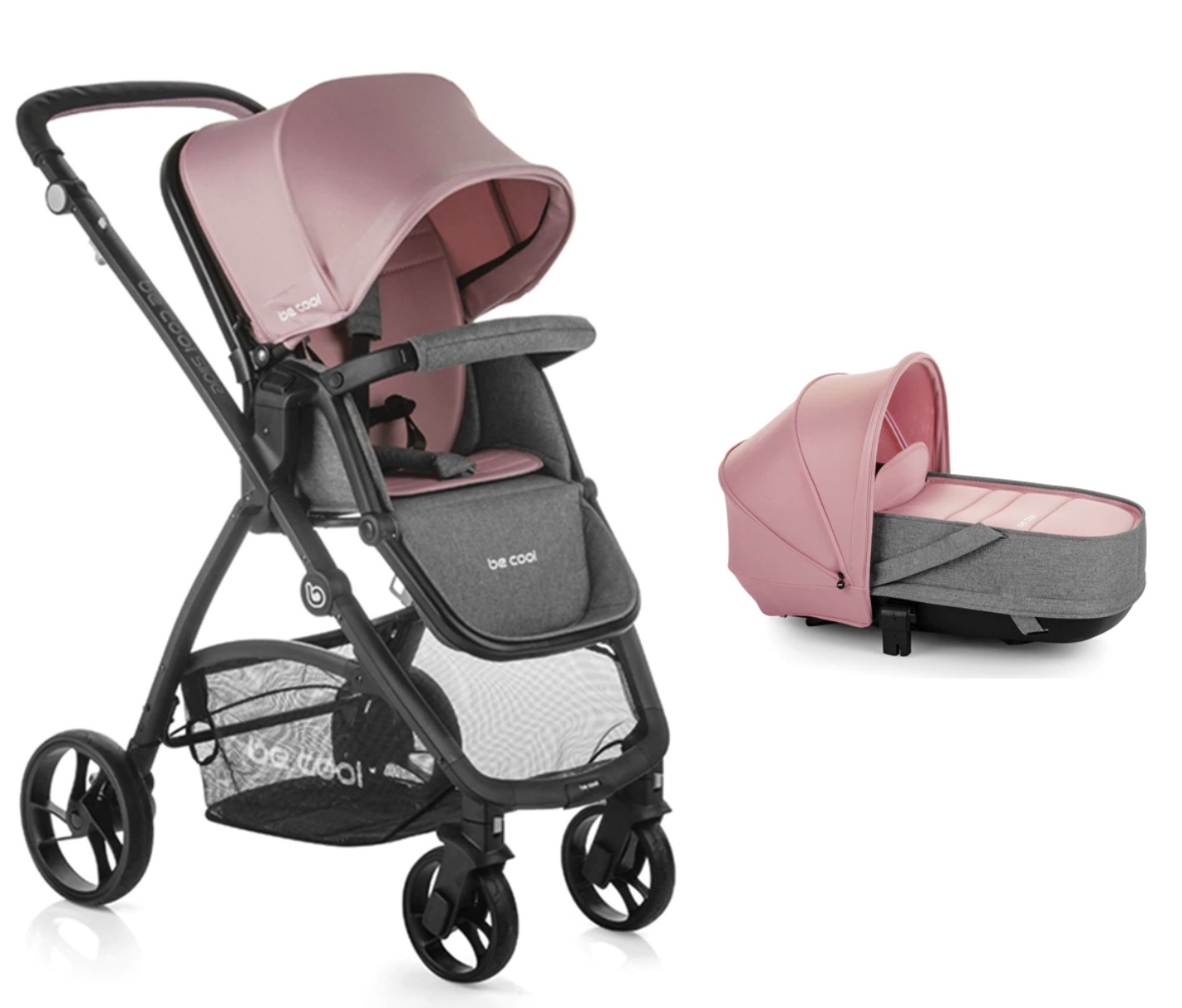 BE COOL
Coche de paseo dúo Be Cool Slide con Capazo blando Crib Be Solid Be Pink rosa/gris