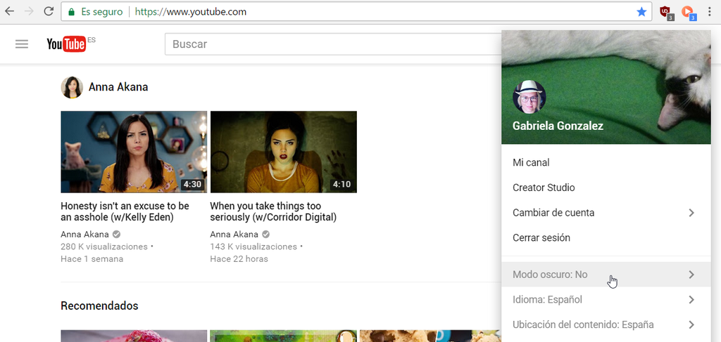 Youtube Modo Oscuro
