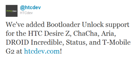 HTC libera más bootloaders, esta vez HTC Desire Z, ChaChaCha, Aria, Droid Incredible y Status