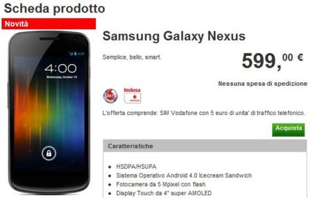 Vodafone Italia deja ver al Galaxy Nexus en su catálogo por error