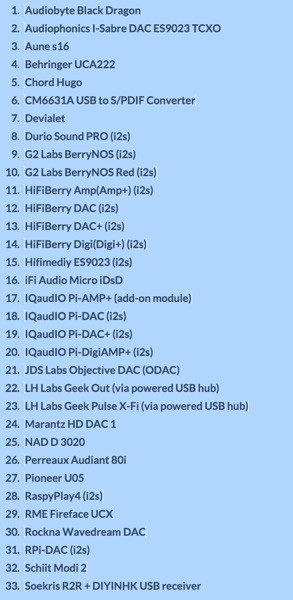 Lista de DAC y dispositivos soportados por Moode