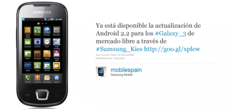 Samsung Galaxy 3 se actualiza a Android 2.2