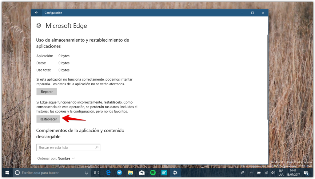 Restablecer Microsoft Edge