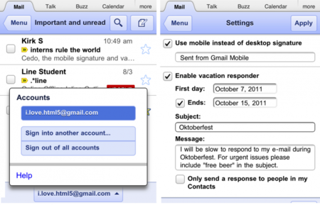 La web de Gmail para móviles añade el acceso a múltiples cuentas y la configuración
