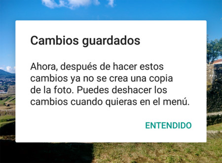El editor de Google Fotos ya no creará una copia de la foto, pero siempre podrás deshacer los cambios