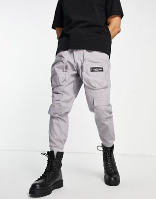 Pantalones cargo grises con bolsillos con cremallera en la parte delantera de Sixth June