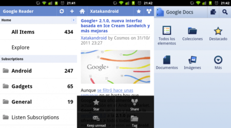 Google Reader y Google Docs se actualizan con la interfaz de Ice Cream Sandwich