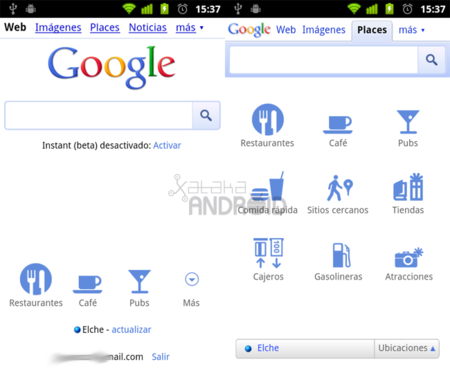 Google añade iconos de Places a la página de inicio en la versión móvil de su buscador