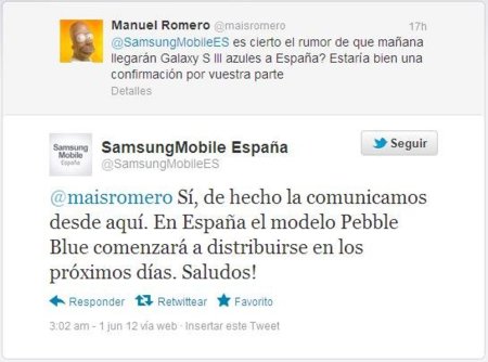 El Samsung Galaxy SIII "pebble blue" llega hoy a España y comienza su distribución