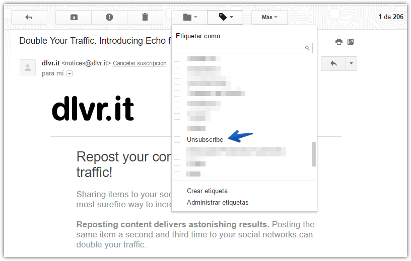 Unsubscribe Etiqueta
