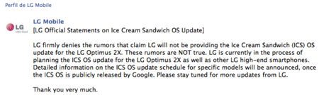 LG Optimus 2X actualizará a Android 4.0 (Ice Cream Sandwich)