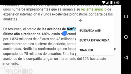 Wikipedia se integra en el selector de texto de Android 6.0 Marshmallow