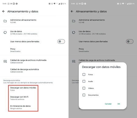 Desmarca todos los apartados de las descargas automáticas