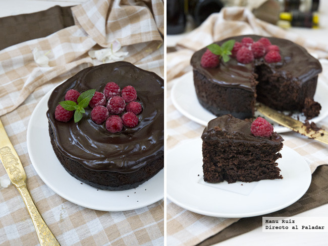 Pastel vegano de chocolate y frambuesas