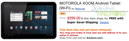 Motorola Xoom 32GB Wifi por 599$ en Amazon.com desde hoy mismo