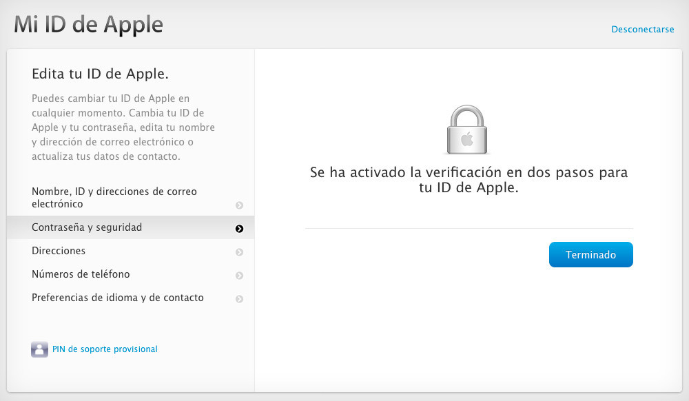 iCloud verificación en dos pasos