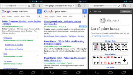 El sitio web de Google Search para móviles añade enlaces expandibles y la "vista rápida"