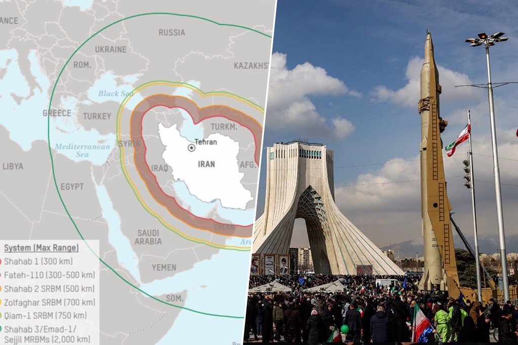 Mapa político europeu em jogo: área bastante extensa está ao alcance de mísseis iranianos