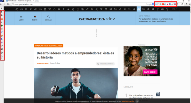 El sitio web de GenbetaDev en el navegador Mantra