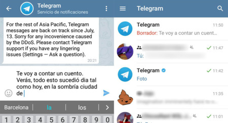 Telegram 3.10 guarda tus textos sin acabar en borradores, con nuevo reproductor de vídeo y más