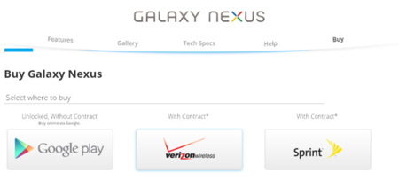 Google empieza a vender Galaxy Nexus en Google Play Store por 399 dólares, en Estados Unidos