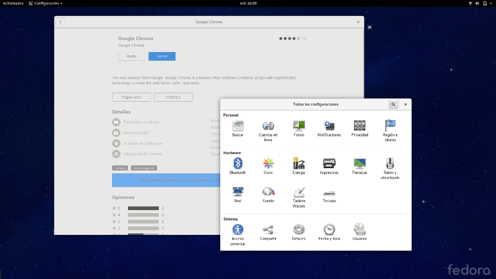Opciones Fedora 24