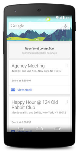 Google Now para Android ya muestra las tarjetas sin conexión a Internet