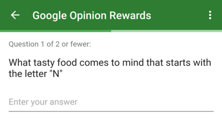 Google Opinion Rewards pregunta en una encuesta por el nombre de Android N