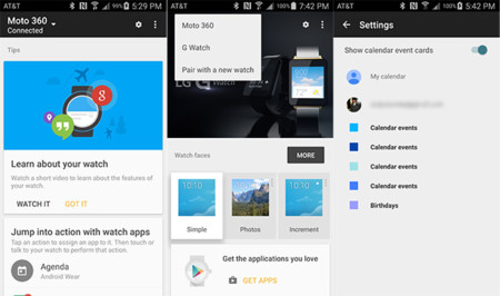 Aplicación Android Wear 1.1: emparejar varios relojes, Wi-Fi, calendarios de cualquier cuenta y más