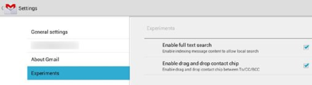 Google añade la opción de experimentos de GMail para Android 4.0.3