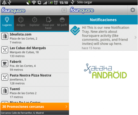Actualización de la aplicación de Foursquare con panel de notificaciones y muchos más avisos instántaneos