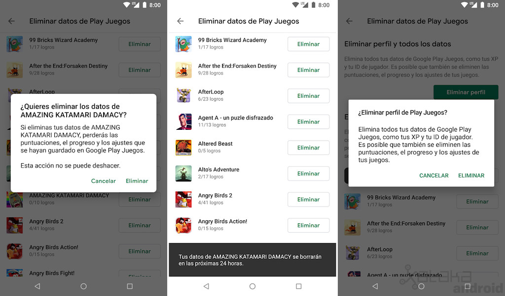 Play Juegos Eliminar Datos