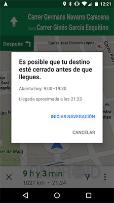 Google Maps ahora nos avisa si el lugar al que vamos estará cerrado cuando lleguemos
