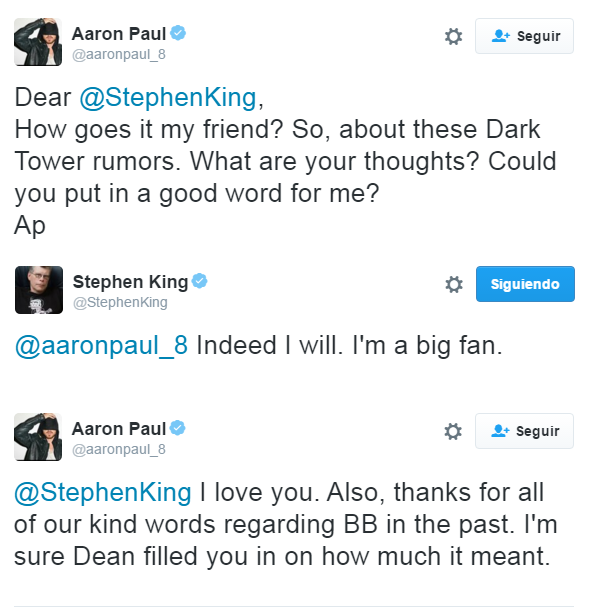 Twitter Aaron Paul y Stephen King