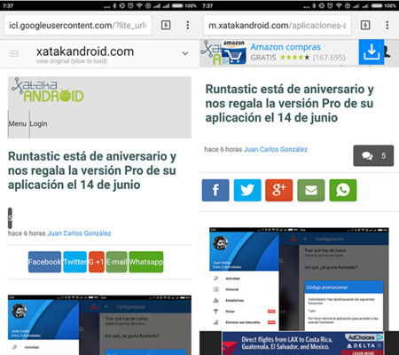 Así se verán las páginas webs con el modo para conexiones lentas de Chrome en Android