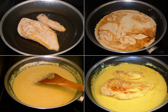 Receta de pollo en sala de mostaza sin lactosa. Pasos