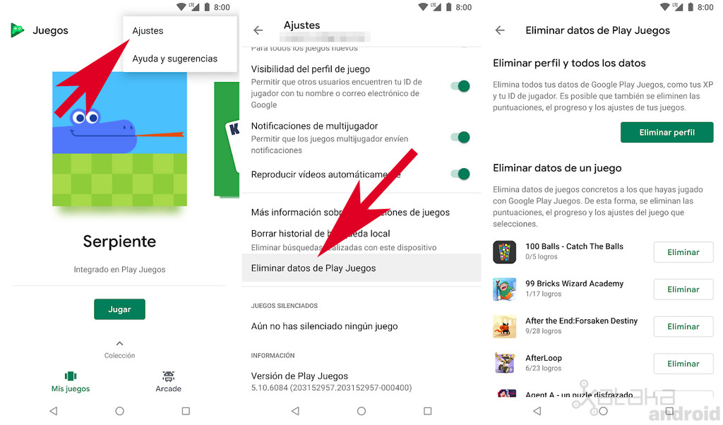 Play Juegos Eliminar Datos