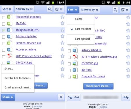 Google Docs versión web para móviles se actualiza