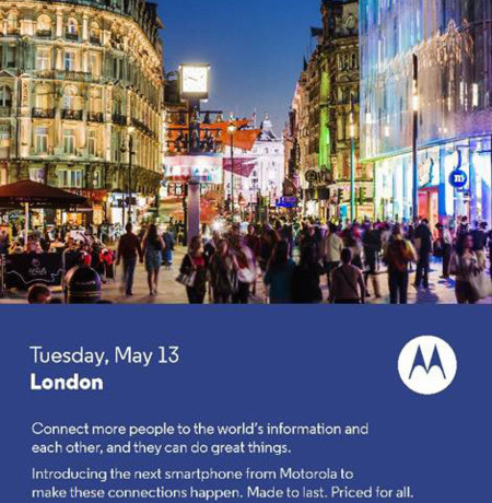 Motorola anunciará su próximo móvil ecónomico el 13 de mayo