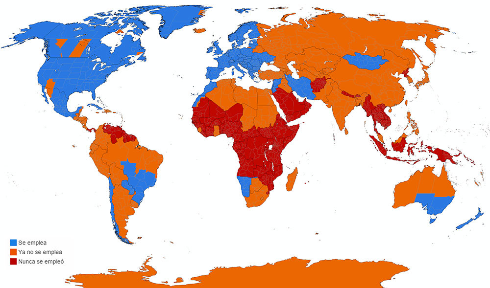 El cambio horario se aplica sobre todo en el Occidente, pero hay muchos países que no ya no lo usan o que no lo han usado nunca. Fuente: Wikipedia