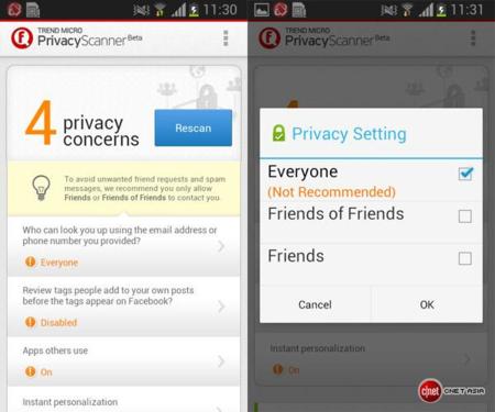 Trend Micro Mobile Security 3.0, consejos sobre la privacidad de Facebook