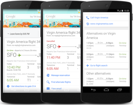 Google Now ahora muestra vuelos alternativos en retrasos y recordatorios de tren y autobús
