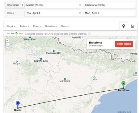 Google Flight Search llega a Europa, con España incluída